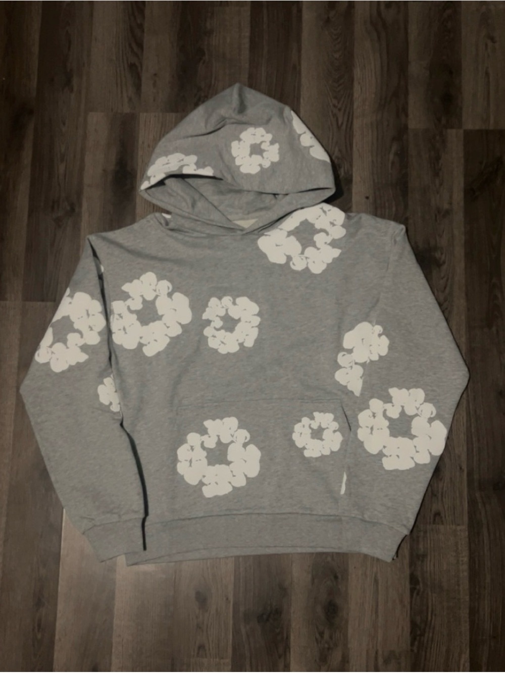 Grey Floral-Print Hoodie Sweatshirt